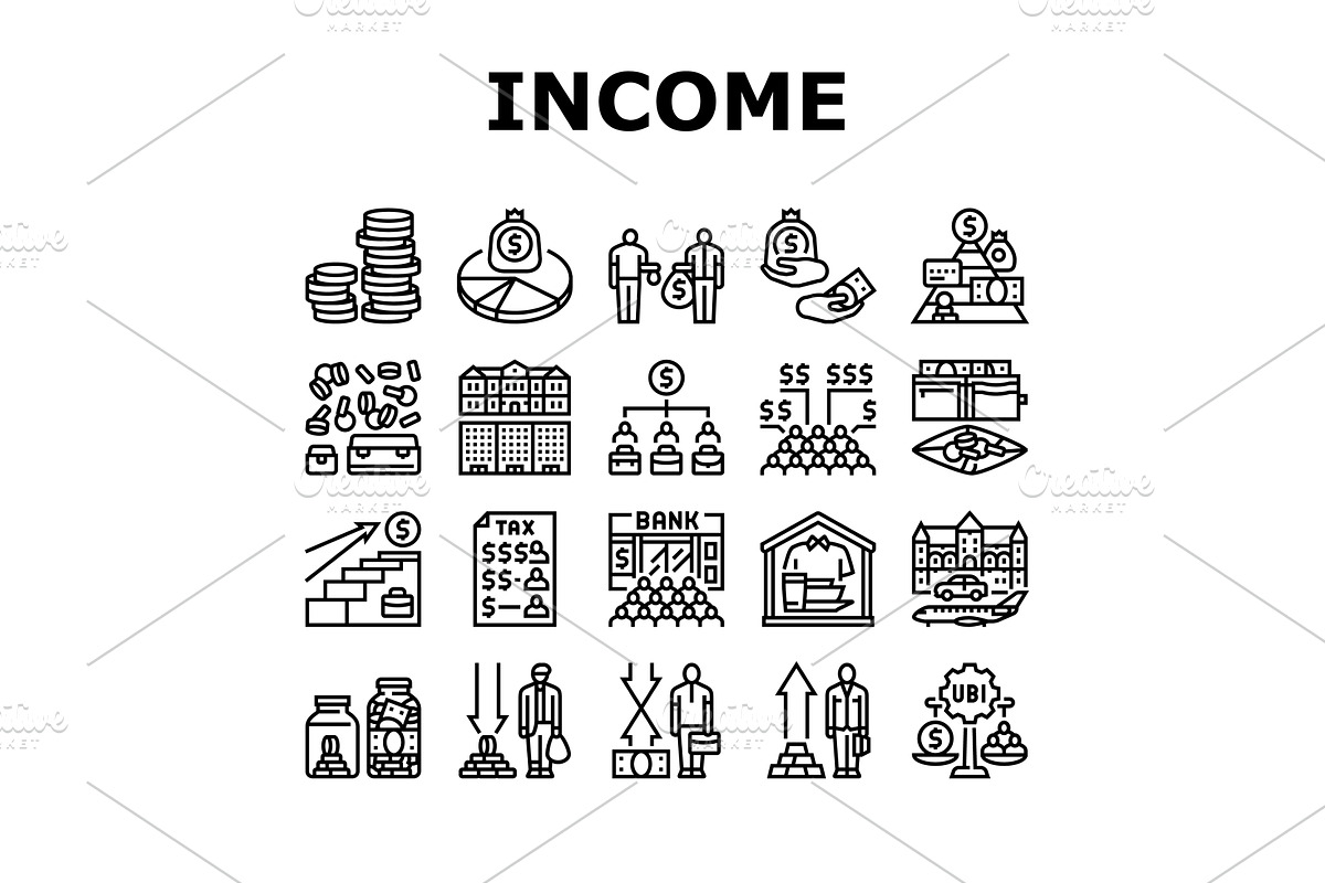 income distribution wealth icons set, an Object Illustration by pikepicture