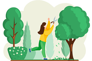 Gardener works in garden woman with, an Object Illustration by TopVector