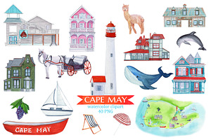 Cape May New Jersey watercolor clipa