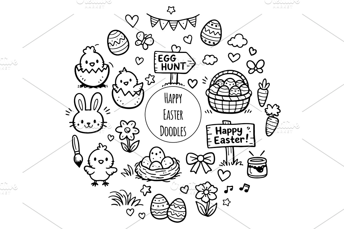 Cute Easter Doodle Line Art, an Object Illustration by Voodz_shop