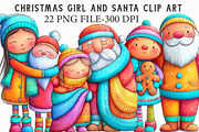 Christmas girl and Santa Clip Art, an Illustration by Libby Wishes (Thumbnail 1 of 7)