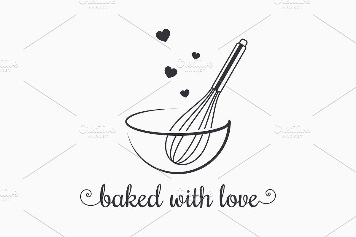 Baking with wire whisk logo on white, an Object Illustration by PushLogo (Photo 2 of 3)