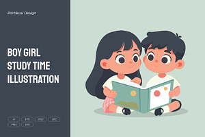 Boy Girl Study Time Illustration, a Person Illustration by Partikusi Design