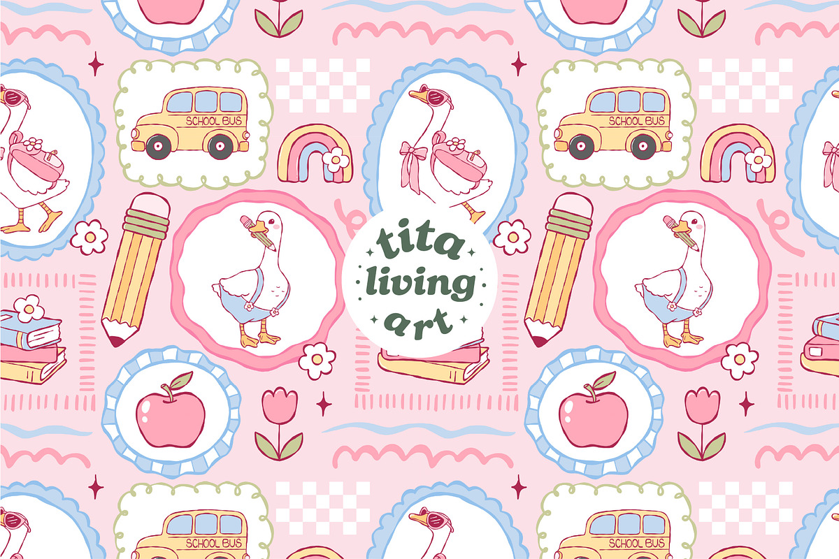 Silly Goose School Seamless Pattern, an Education Illustration by TitaLivingArt (Photo 2 of 13)