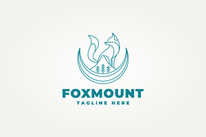 fox moon and mountains icon logo, a Branding & Logo Template by Blazybone