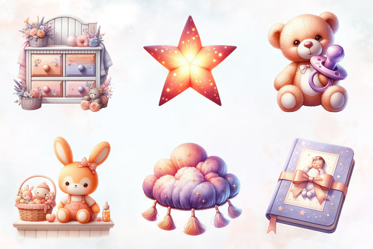 Lavender Soft Peach Baby Nursery Png, an Illustration by RobertsArt (Photo 5 of 7)
