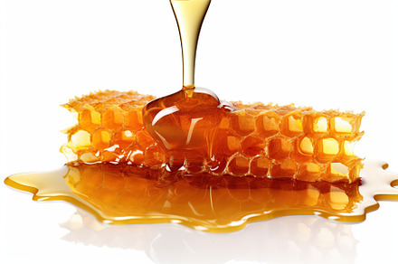 Honeycomb and honey on white background, a Food & Drink Photo by AlyaAnd
