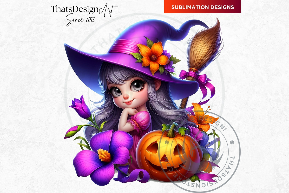 Playful Halloween witches cliparts, a Seasonal Illustration by ThatsDesignArt (Photo 7 of 10)