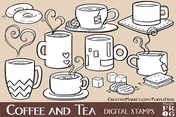 Coffee And Tea Digital Stamps
