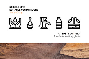 50 Water Crisis Icons, an Outline Icon by Side Project