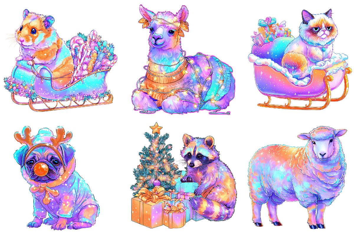 Funny Christmas Animals clipart, an Illustration by CreationArt (Photo 3 of 6)