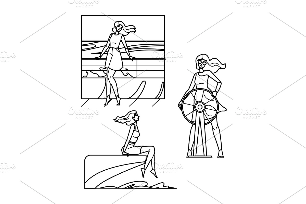 yacht sailing trip woman vector, a Person Illustration by pikepicture
