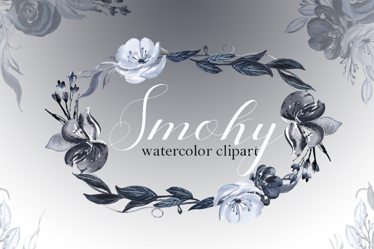 Smoky. Black grey watercolor flowers, an Illustration by LABFcreations (Photo 3 of 4)