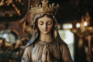 Virgin Mary statue with golden crown, a Photo by Iftikhar Alam