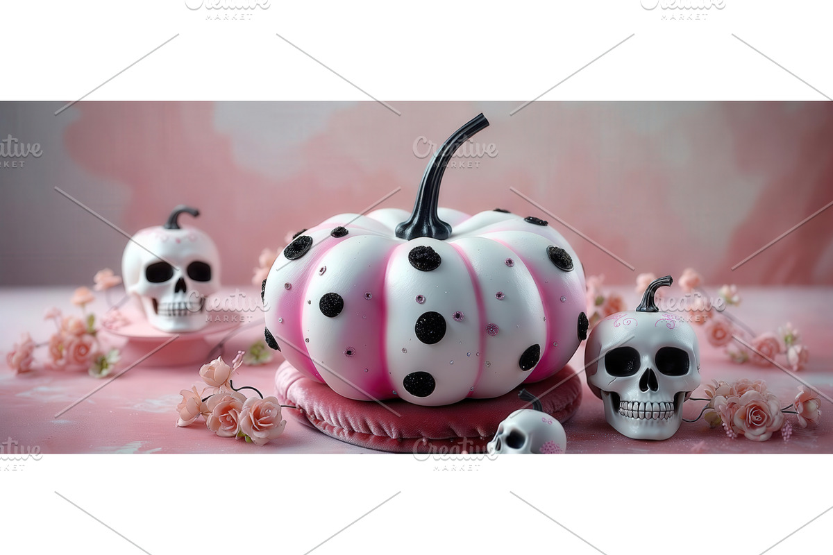 Pink and white polka dot pumpkin, an Illustration by tilialucida