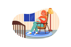 Woman rocking baby on hand vector, an Object Illustration by vectorpointstudio