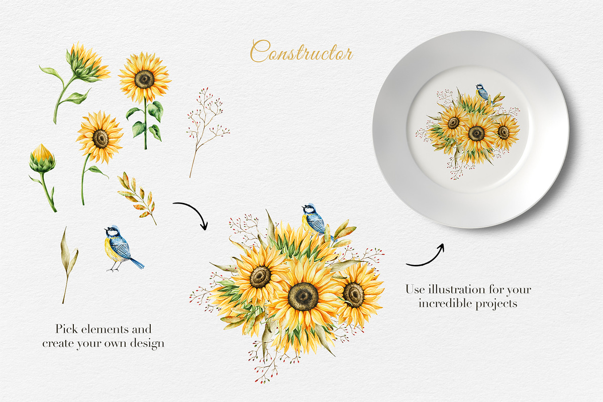 Watercolor Sunflowers Collection, a Seasonal Illustration by Navenzeles (Photo 8 of 12)