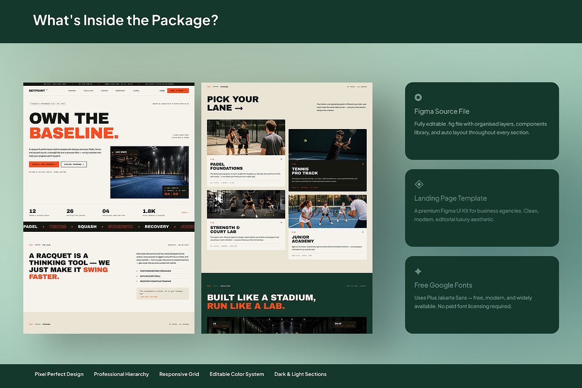 Racquet Sports Landing Page, an UI Kit Template by Pitchlook.Studio (Photo 3 of 3)