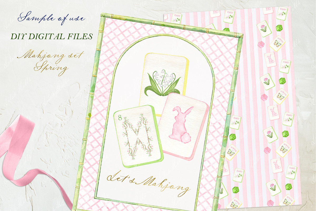 Spring Mahjong Set PNG Watercolor, a Graphic by LABFcreations (Photo 3 of 4)