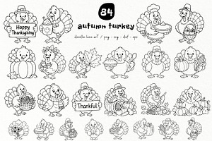 Autumn Turkey Doodle Line Art, a Seasonal Illustration by DENIDigitalArtSudio