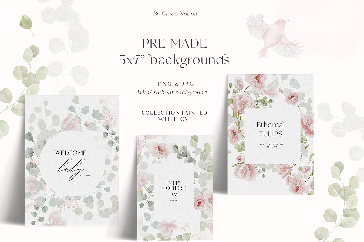 Watercolor pink blush tulips flowers, a Decorative Illustration by Grace Noboa Illustrations (Photo 3 of 8)
