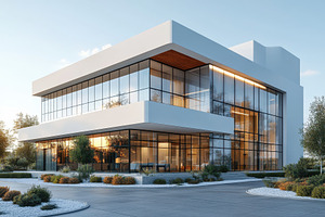 Modern architecture featuring a glas, a Photo by Tanuart