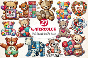 Patchwork Valentine Teddy Bear Clipa, an Illustration by Dream Creation