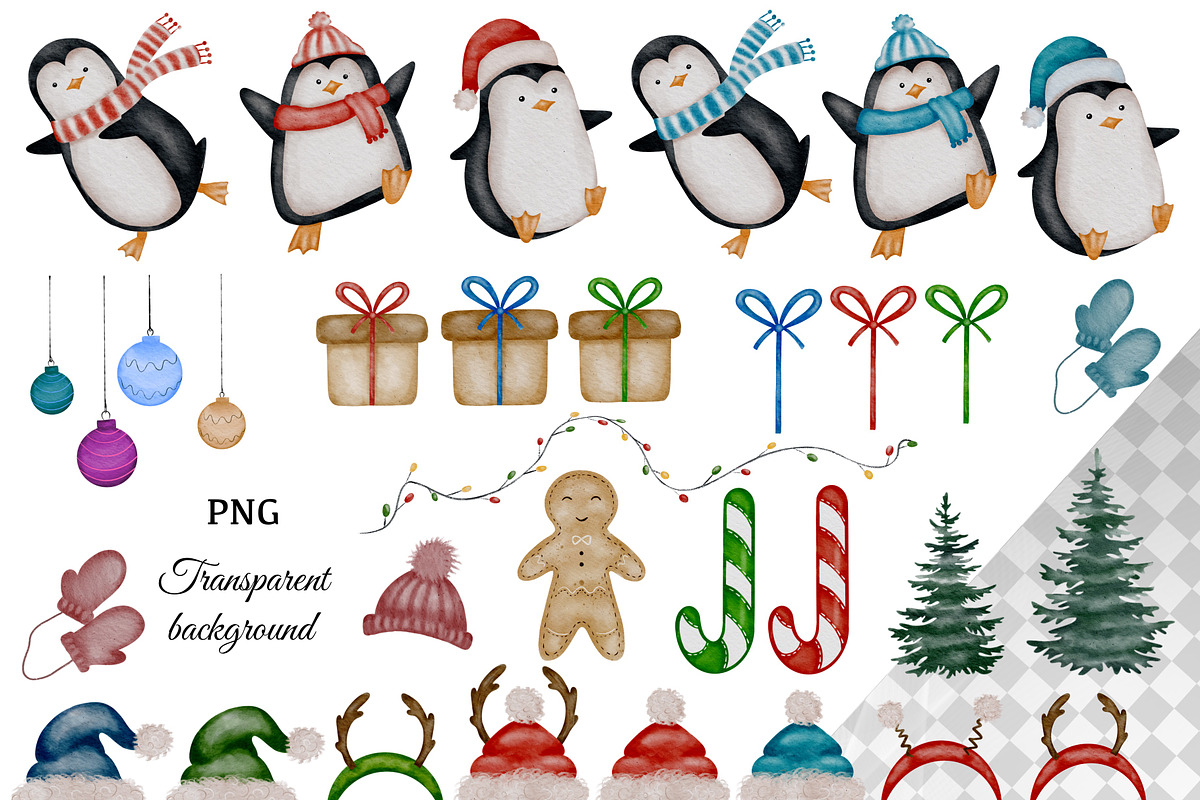Cute Christmas Penguins Clipart Set, a Seasonal Illustration by ZabolotnaArt (Photo 2 of 6)