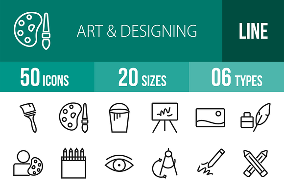 50 Art Designing Line Icons