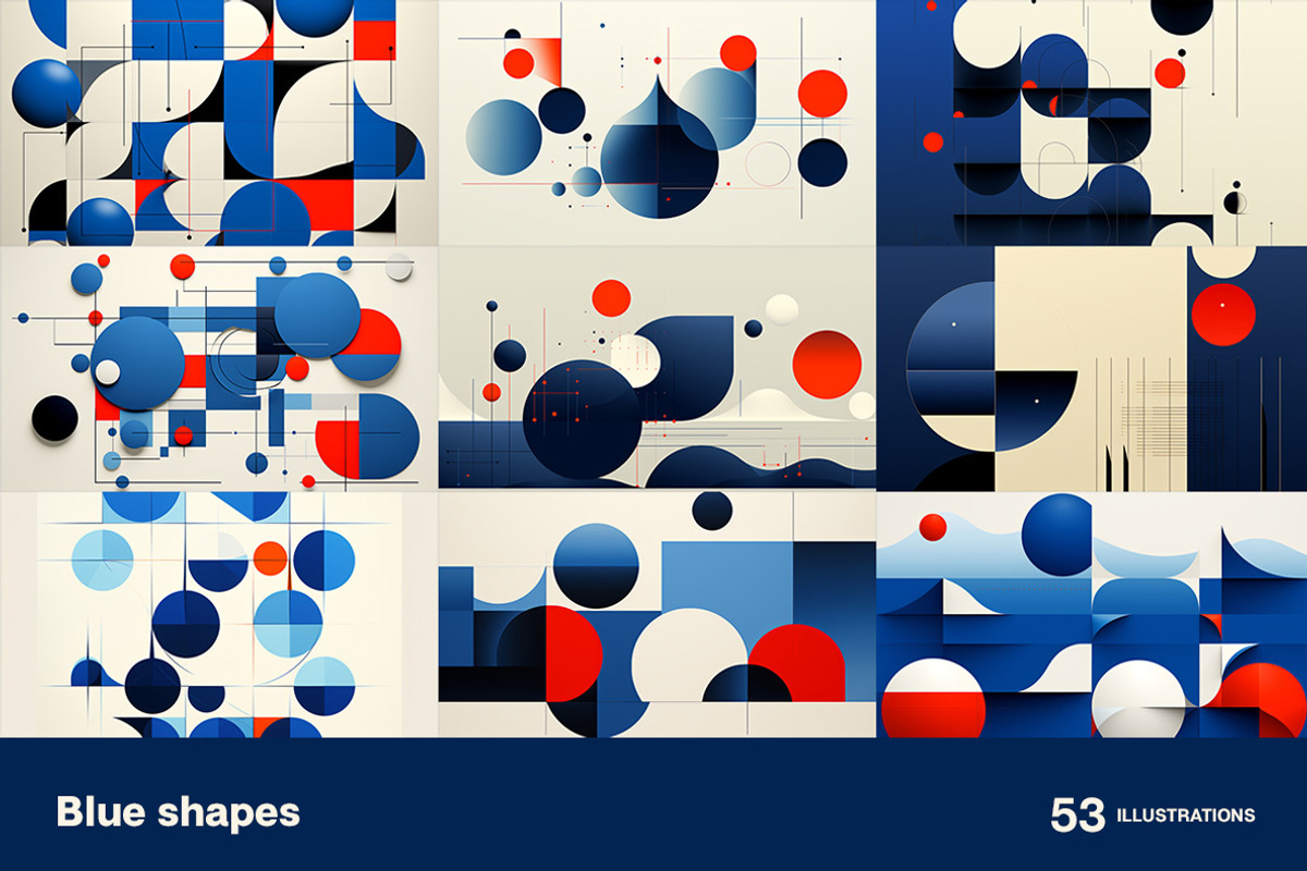 Blue shapes. 53 images, a Decorative Illustration by Handmadefont (Photo 6 of 12)