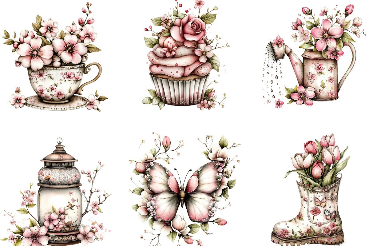 Watercolor Pink Spring Clipart, an Illustration by Designking (Photo 2 of 5)