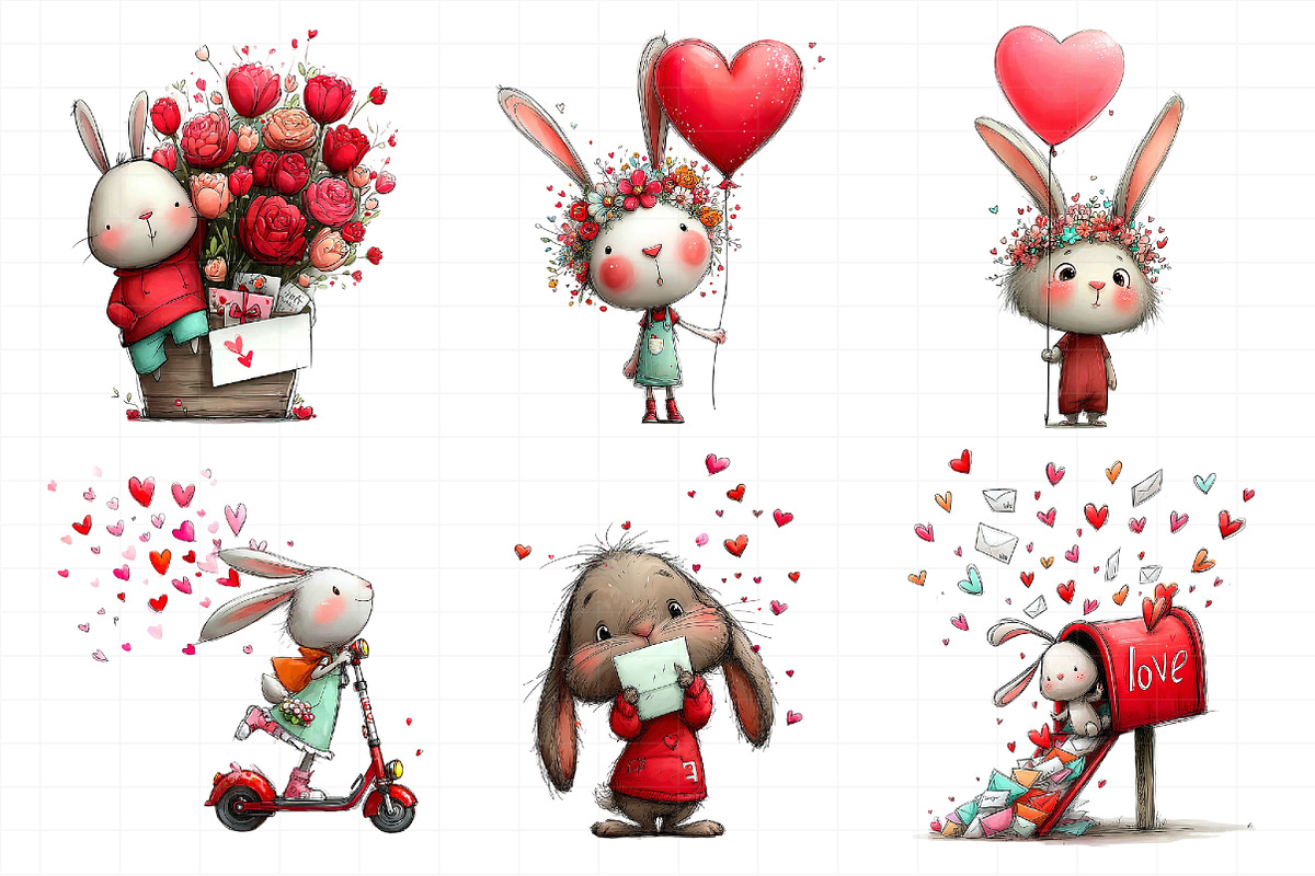 Whimsical Valentine Bunny Clipart, an Illustration by Daily.Designs (Photo 3 of 6)