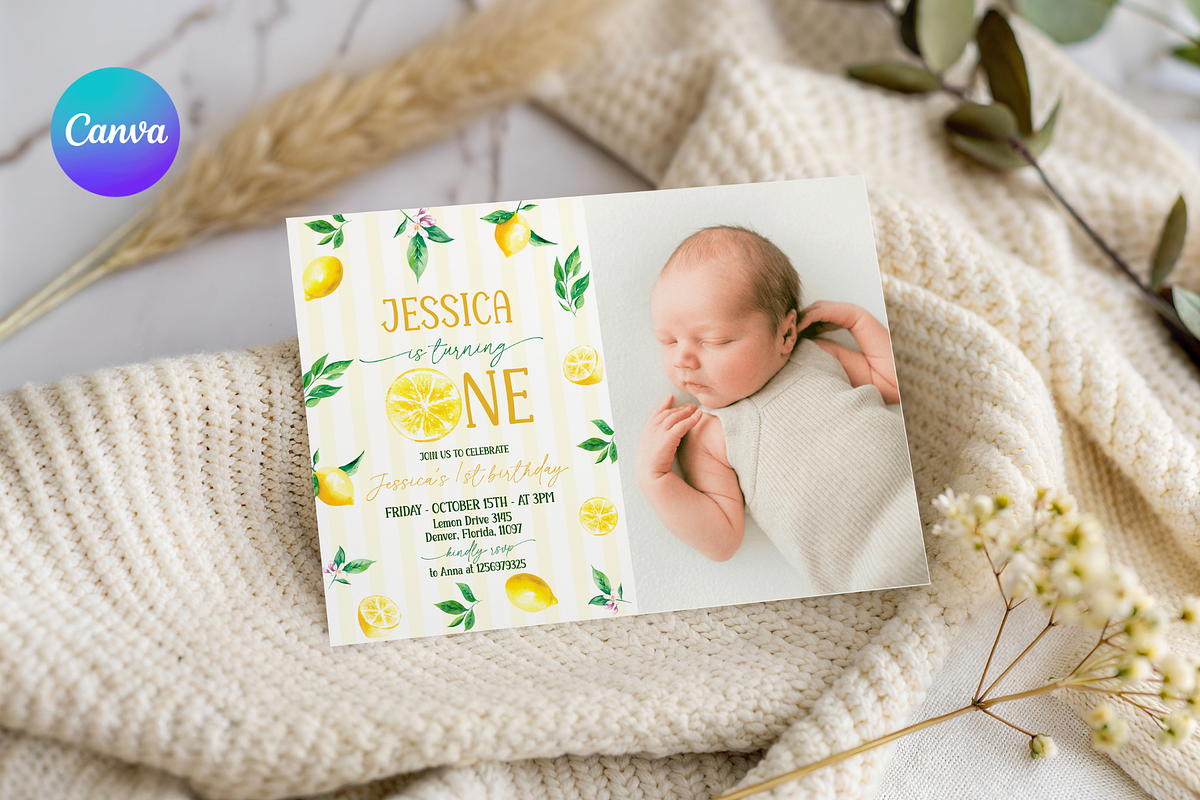 Lemon 1st Birthday Photo Invite, an Invitation Template by Digital_Mind (Photo 1 of 3)