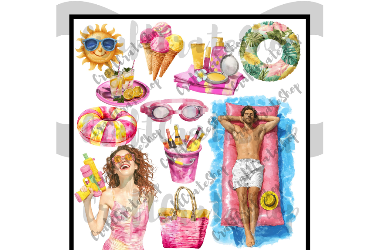 Watercolor Pool Party Clipart, an Illustration by CraftCrateShop (Photo 4 of 7)