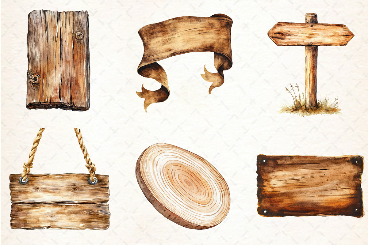 Watercolor Wood Sign Clipart, an Illustration by Libby Wishes (Photo 5 of 5)