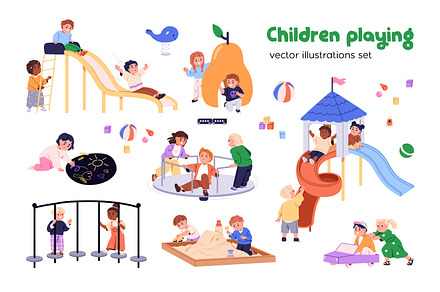 Happy kids playing on playground set, a Person Illustration by Good Studio