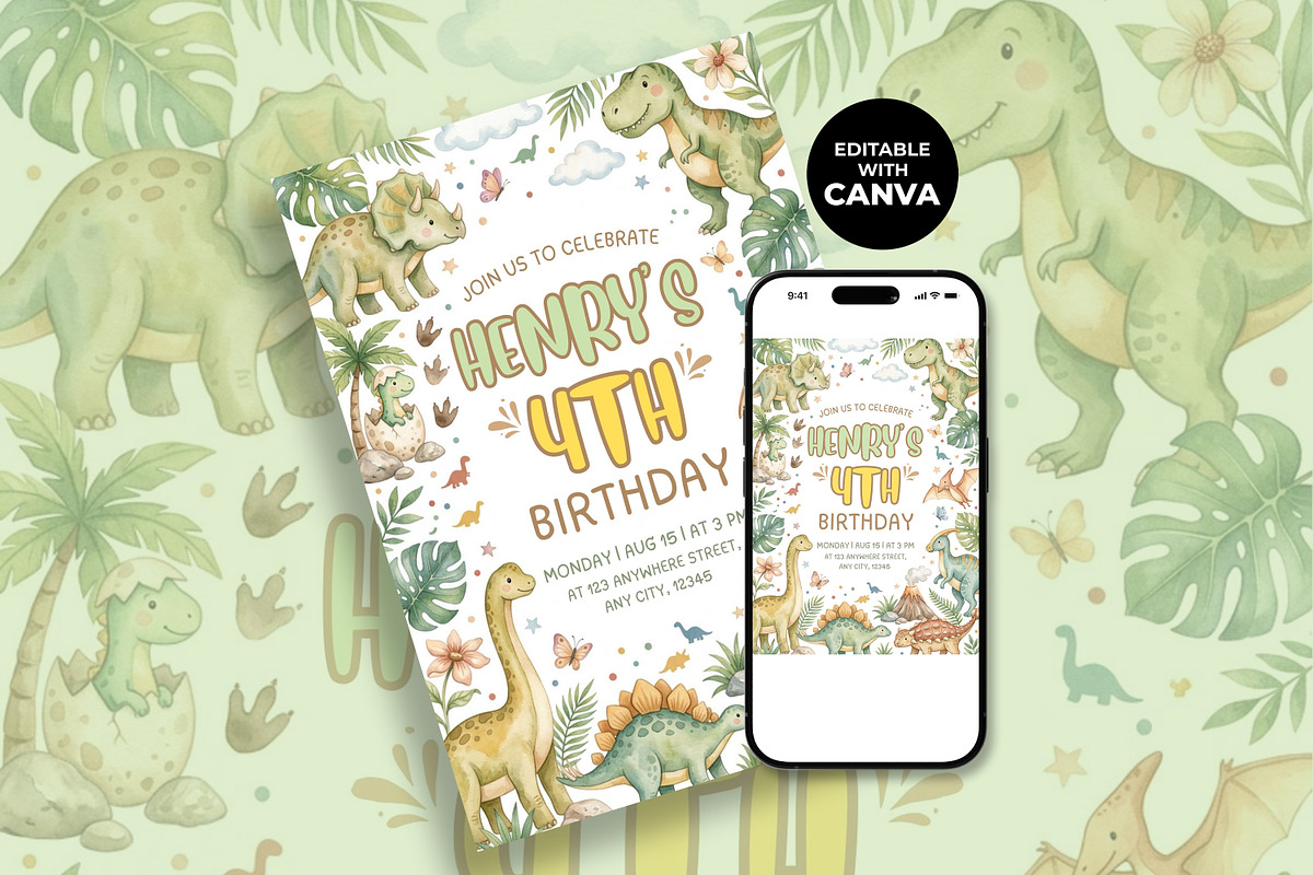 Dinosaur Birthday Invitation, an Invitation Template by M9 Design (Photo 2 of 4)