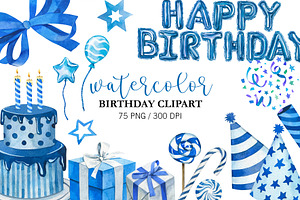 Watercolor Blue Birthday Party PNG, an Object Illustration by PatternPalette
