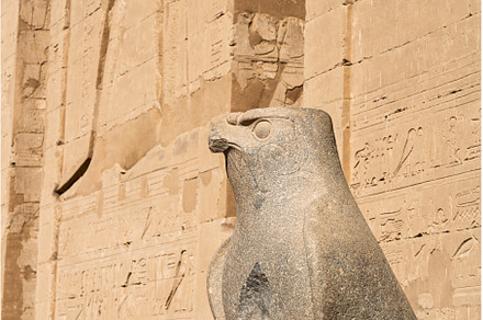 Detail of the statue of Horus by the
