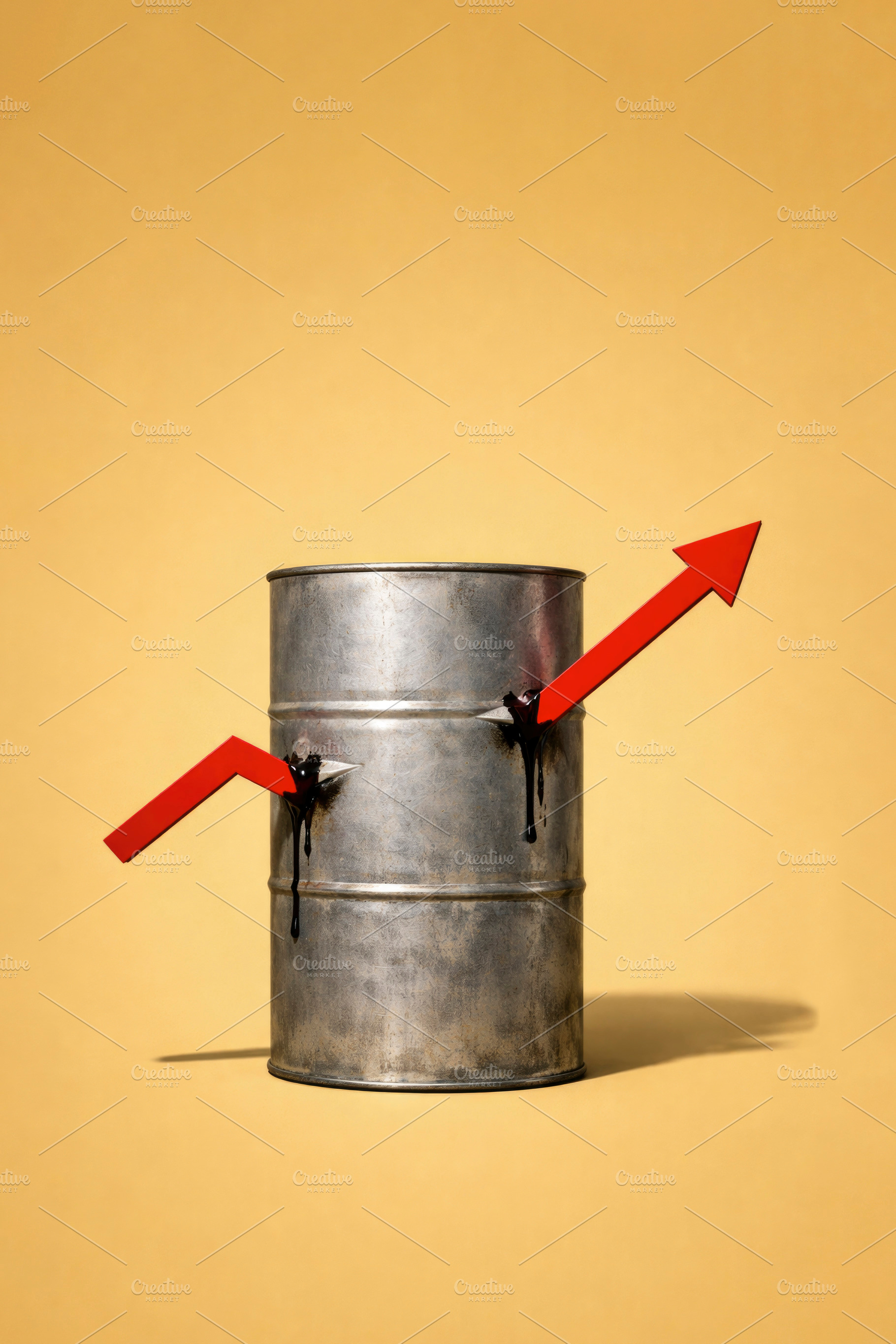 oil drips from a barrel with arrow, generative AI, a Photo by Nito