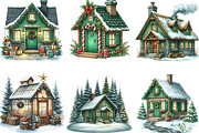 Cozy Green Winter Cottage Clipart, an Illustration by Designking (Thumbnail 2 of 5)
