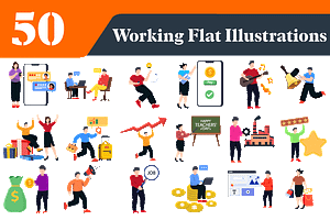 Working Flat Illustrations Bundle, a Work Illustration by EllaMaiyaali