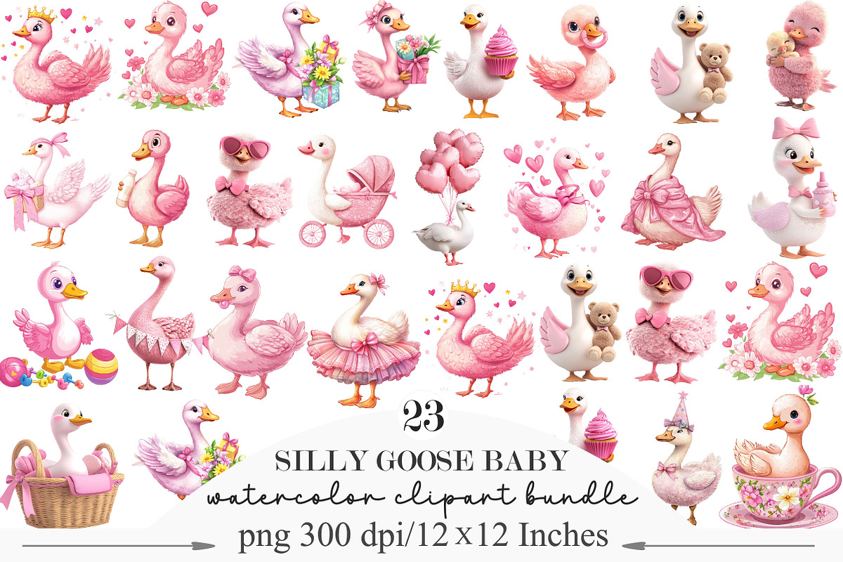 Pink Silly Goose Baby Shower Clipart, an Illustration by Designking (Photo 1 of 5)