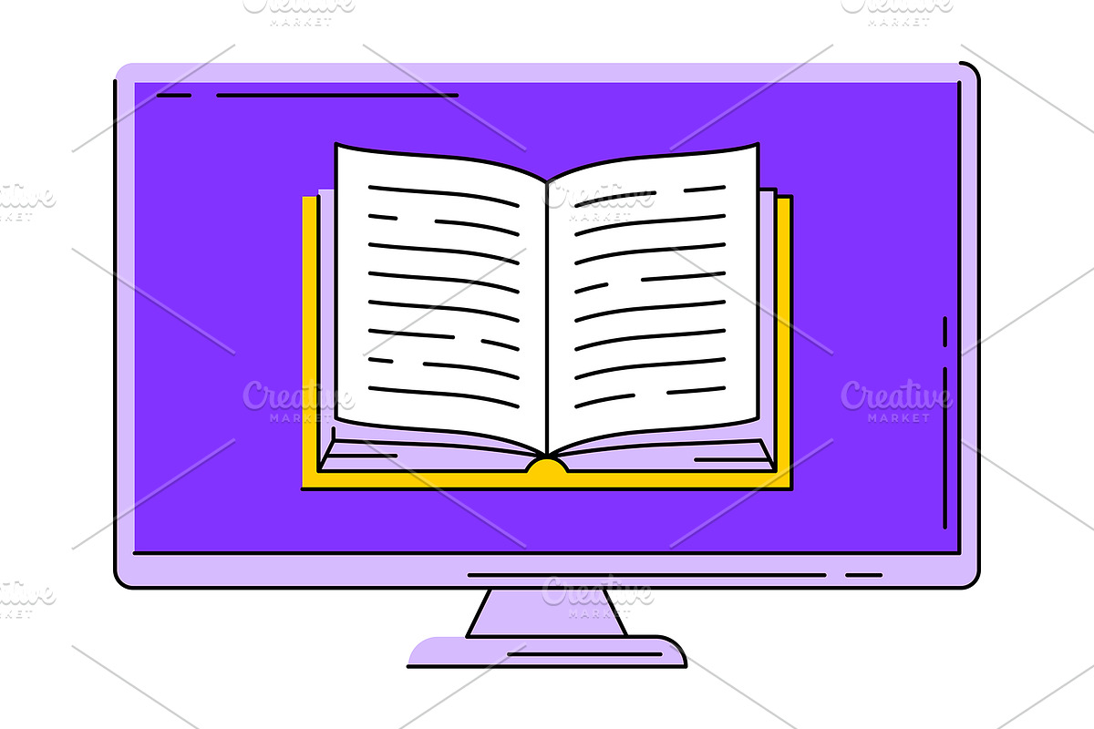 Monitor with open book., an Education Illustration by incomible