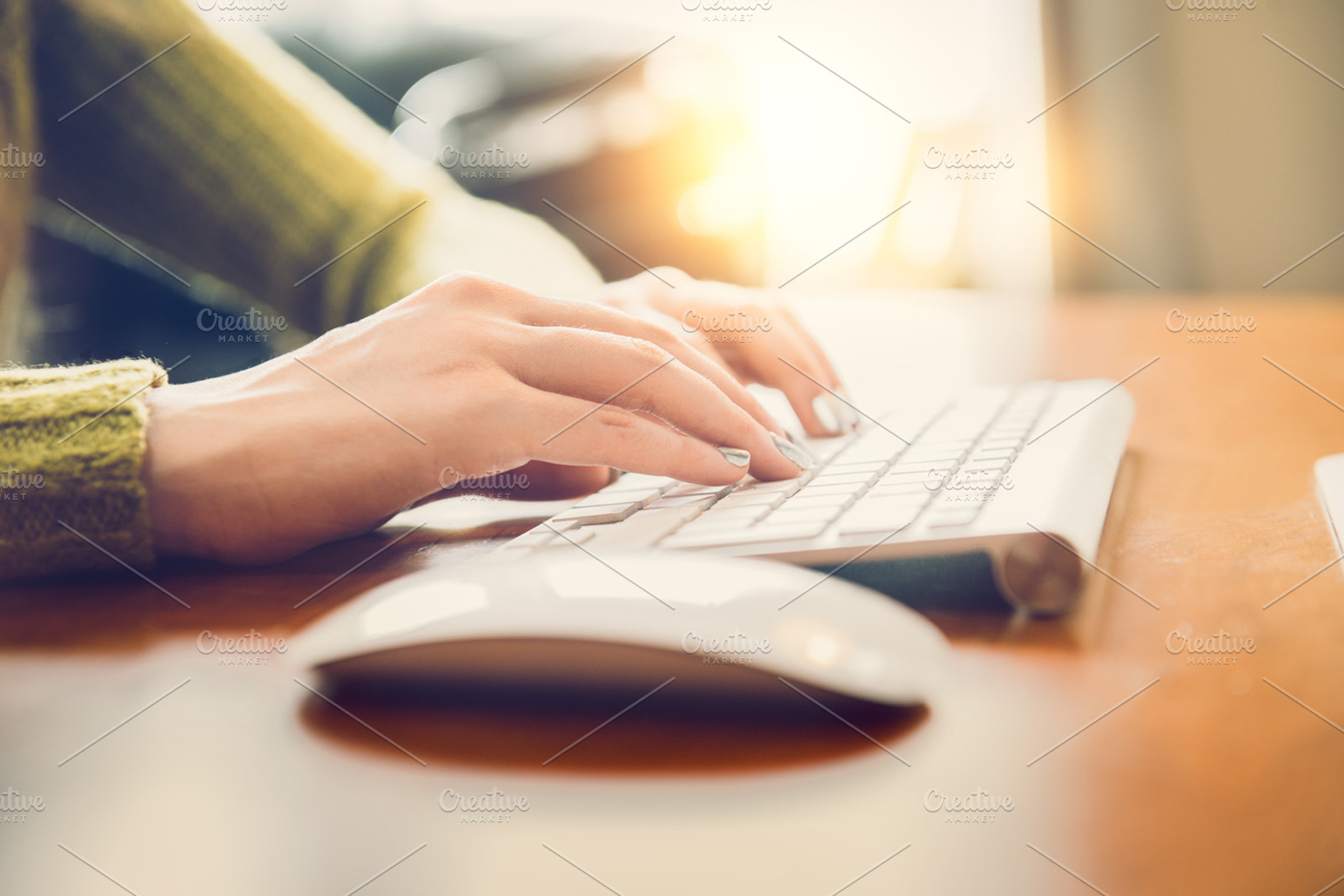 Female hands typing text on keyboard stock photo containing woman and computer, a Person Photo by New York Art Store