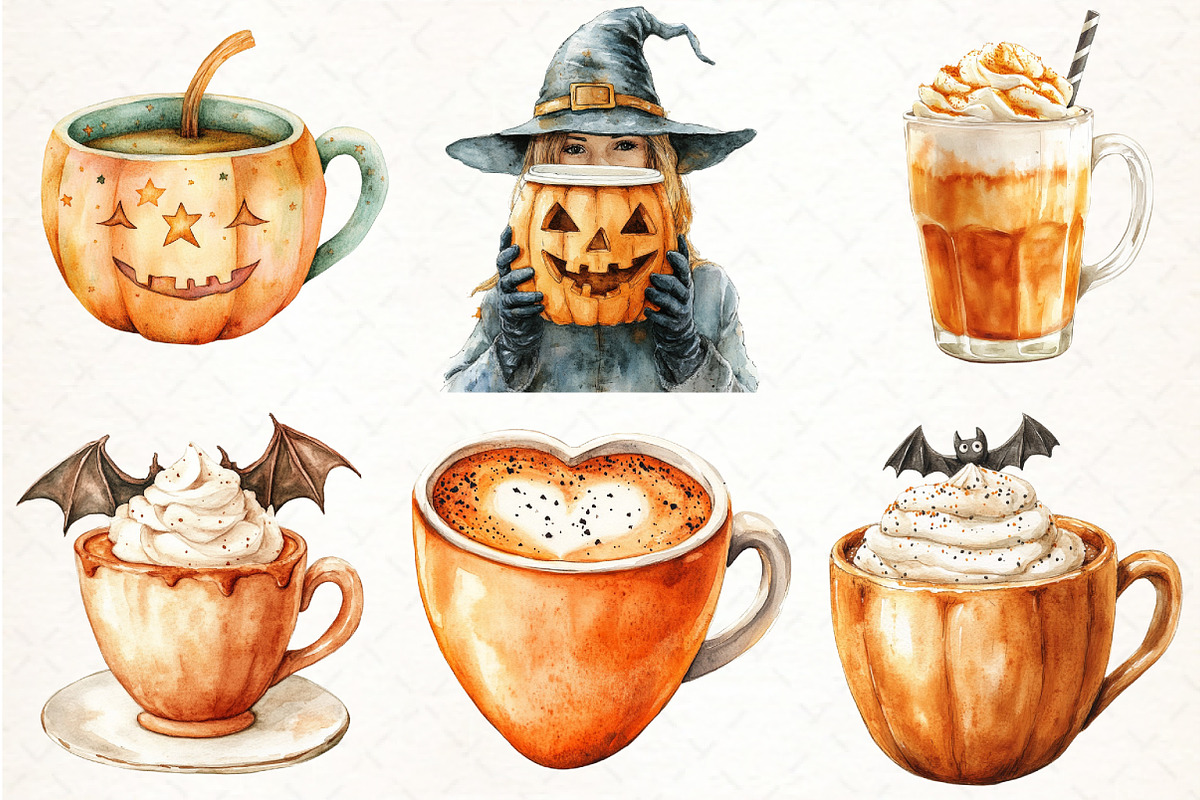 Pumpkin and Coffee Halloween Bundle, an Illustration by Pixels.Craft (Photo 2 of 7)