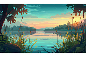 Dawning Over the Lake. View from the, an Illustration by LadadikArt