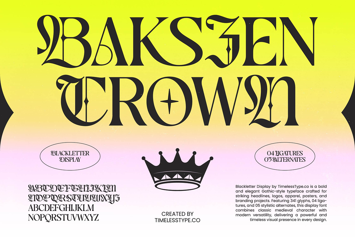 Bakszen Crown Blackletter Display, a Blackletter Font by timelesstype.co (Photo 1 of 10)