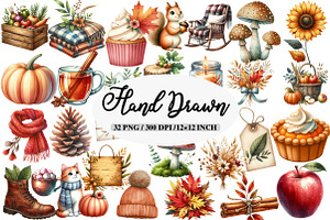 Watercolor Hand Drawn Autumn Clipart, an Illustration by Daily.Designs