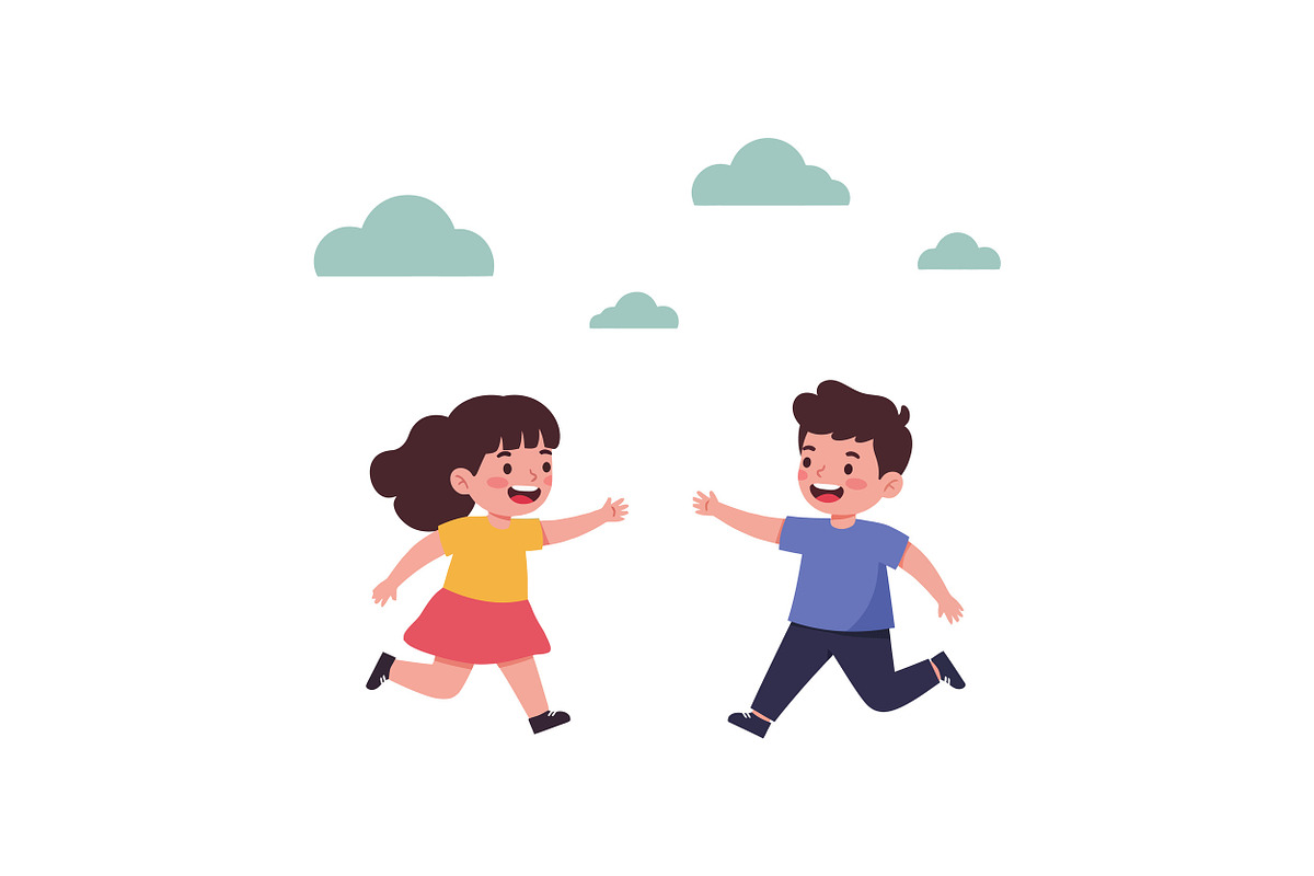 Two joyful children running towards, an Illustration by designvectx